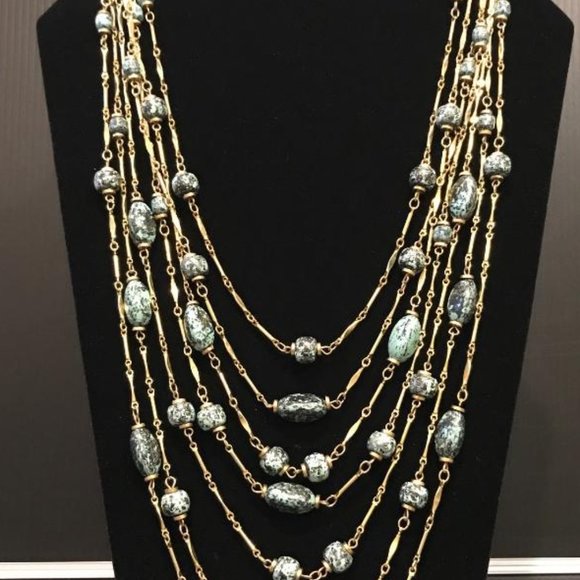 Vintage Alice Caviness Gold-Tone & Faux Turquoise Multi-Layer Necklace - Picture 2 of 11